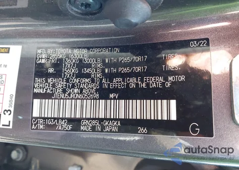 2022 Toyota 4Runner Sr5 Premium z USA, uszkodzony, nr VIN JTENU5JR0N6052698